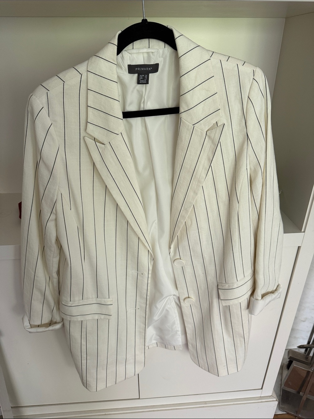 Primark Cream Blazer with Thin Black Pinstripes